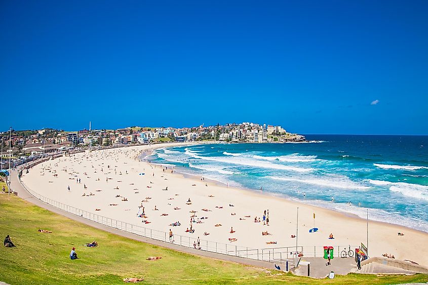 People relaxing on the Bondi beach in Sydney, Australia