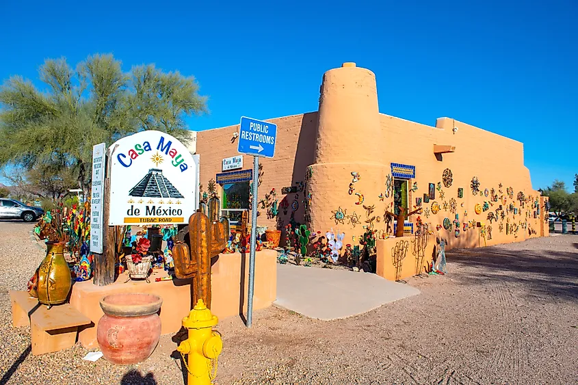 Historic adobe-style buildings in Tubac, Arizona