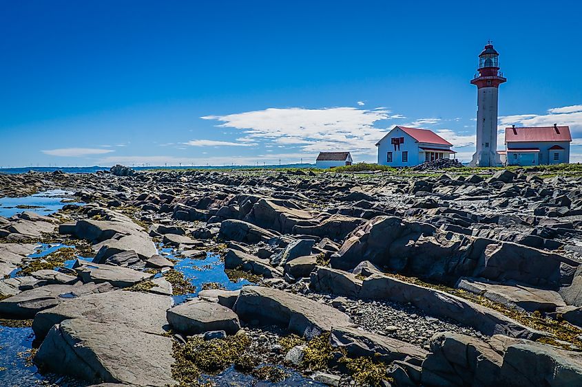 View of the Pointe Metis lighthouse in Metis-sur-Mer, Quebec.