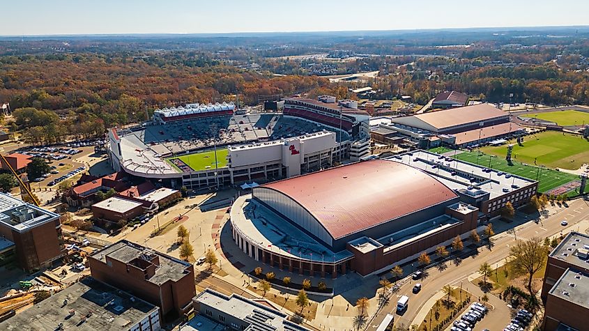 Vaught Hemingway Stadium and The Pavilion on the Ole Miss Campus in Oxford, Mississippi