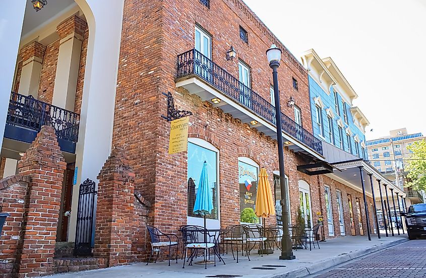 Vicksburg, Mississippi: The colorful exterior of a bakery located in an old building downtown. 