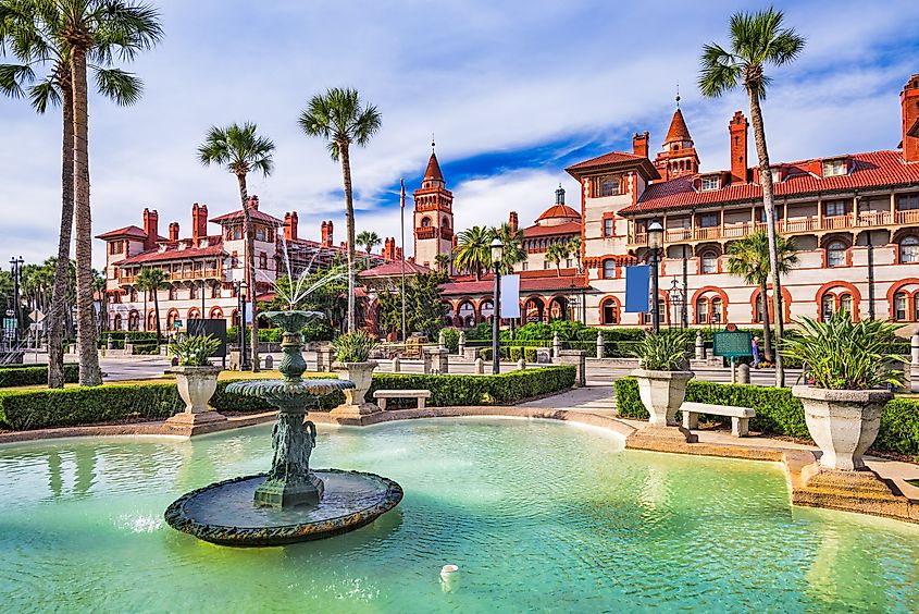 St. Augustine, Florida, USA town square and fountain