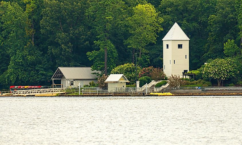 Morrisville, North Carolina/USA-7/29/2020: Photo Depicts the Boat Launching Dock at Lake Crabtree County Park.