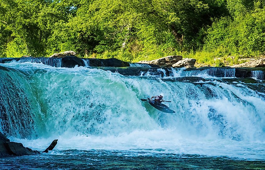 Kayakers Going over Ohiopyle Falls on the Youghiogheny River
