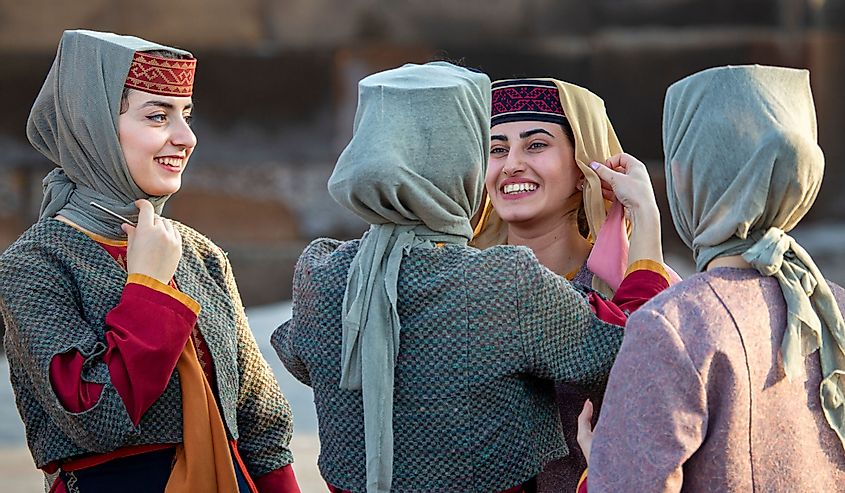 Armenian women in national costumes, in Yerevan, Armenia