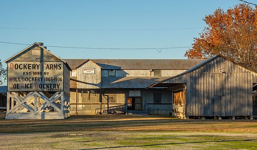 Dockery Farms cotton plantation and sawmill in Dockery, Mississippi, on the Sunflower River, regarded as the place where Delta blues music was born