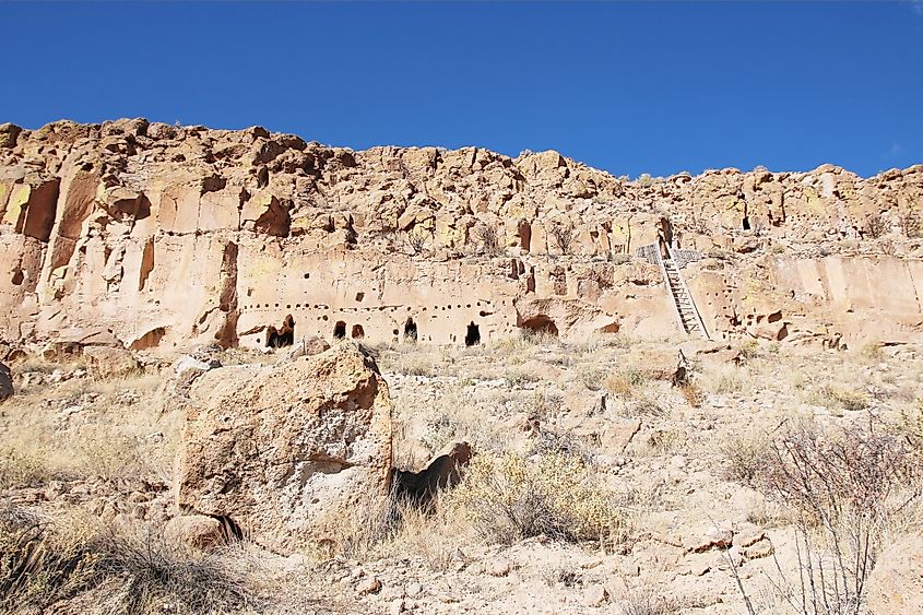 Panoramic view on the Puye Cliff Dwellings of ancestral Indian Pueblo, New Mexico