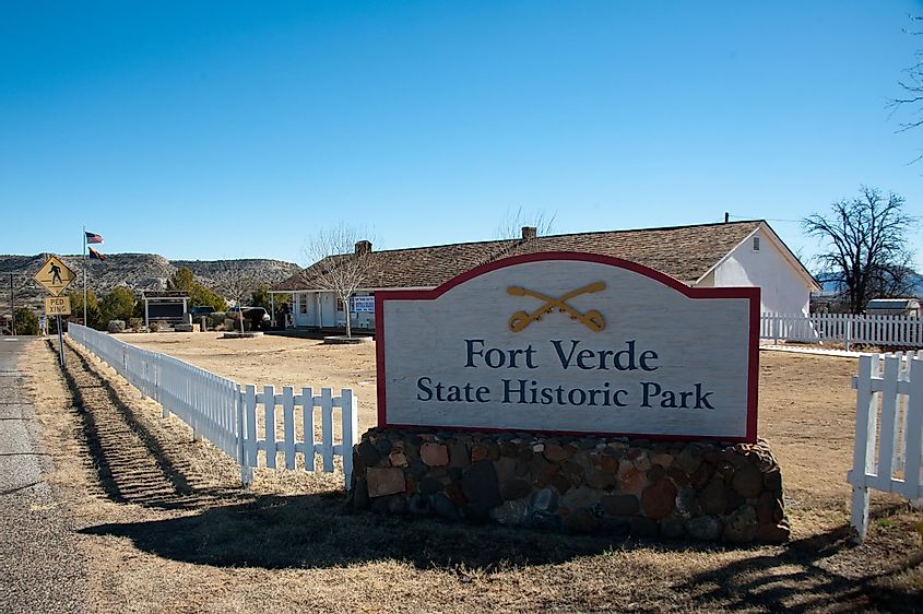 Sign at entrance to Fort Verde State Historic Park, in Camp Verde, Arizona. Editorial credit: PICTOR PICTURES / Shutterstock.com