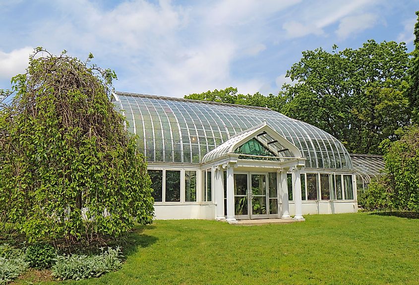 The main greenhouse of Lamberton Conservatory in Highland Botanical Park in Rochester, New York