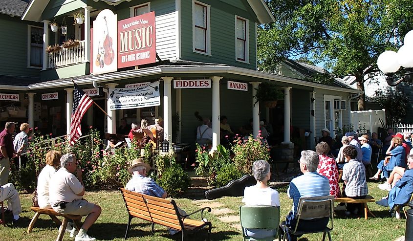 People enjoying the music outside. Folk Music Capital of the World, Mountain View Arkansas