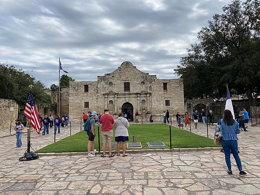 The scene outside the iconic Alamo in San Antonio, Texas