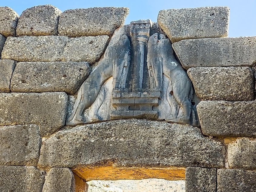 Ruins of the Lion gate in the archeological site of Mycenae