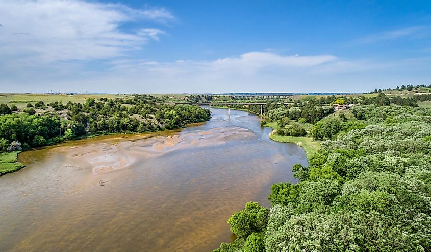 Niobrara River with near Valentine in Nebraska Sandhills, aerial perspective