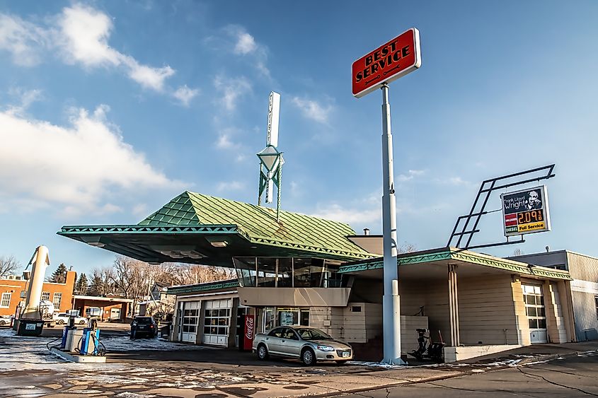 Gas station in Cloquet, Minnesota, designed by Frank Lloyd Wright.