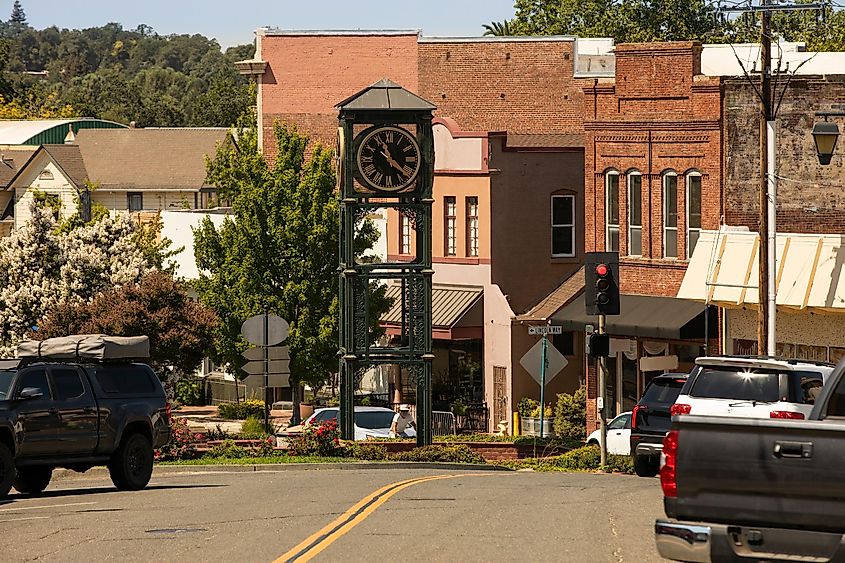 Morning light shines on historic downtown Auburn, California