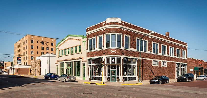 Downtown intersection on Main Street in Hays, Kansas. Editorial credit: Nagel Photography / Shutterstock.com