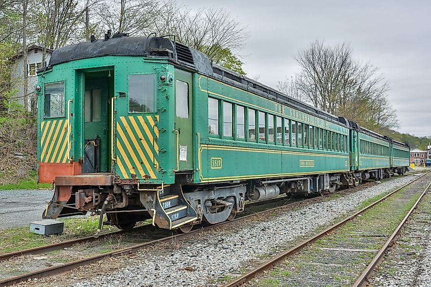 Vintage coaches of the Stourbridge Line train in Honesdale, PA.