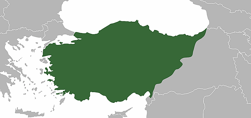 Map of the geographic region of Anatolia. 
