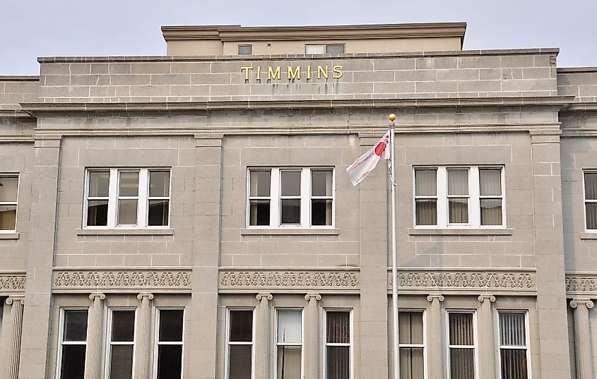  Facade of City Hall Engineering building in Timmins, Ontario. 