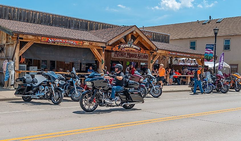 Bikes and Bikers gathering in Hill City for the 79th annual Sturgis Motorcycle Rally