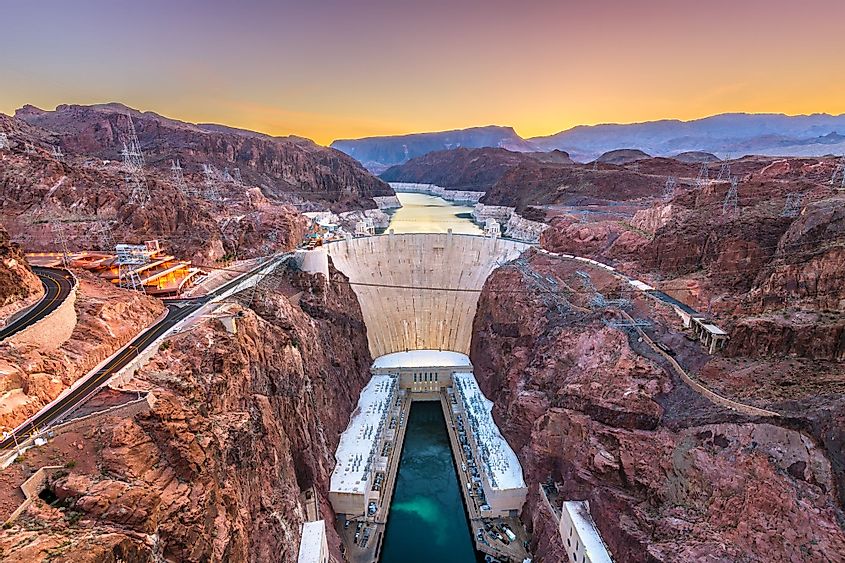 Aerial view of the Hoover Dam on the Colorado River