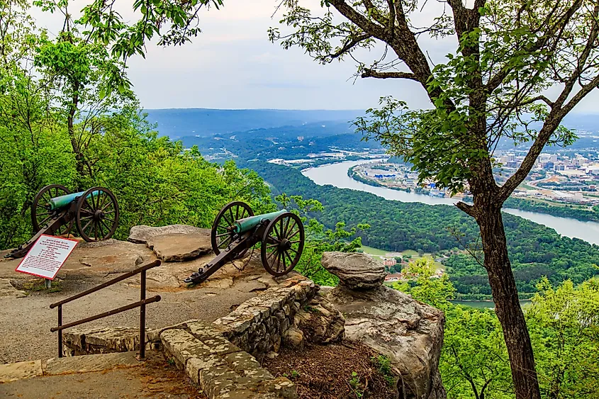 Cannon overlooking Chattanooga at Lookout Mountain Battlefield, Point Park