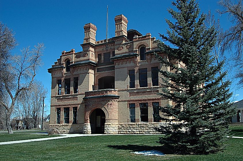 A historic schoolhouse building in Spring City, Utah.