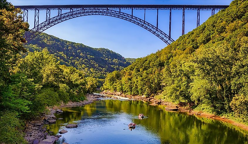 New River Gorge and Bridge in West Virginia, rafting the New River.