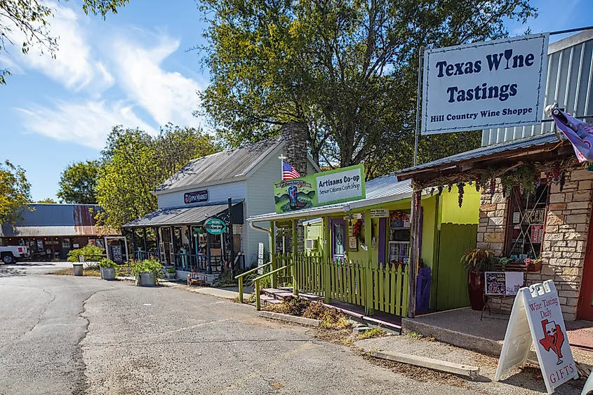 The small shops at Wimberley Square in Wimberley, Texas