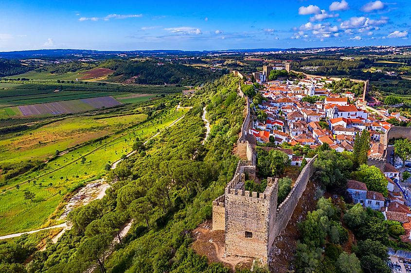 Aerial view of the historical town of Óbidos, Portugal.