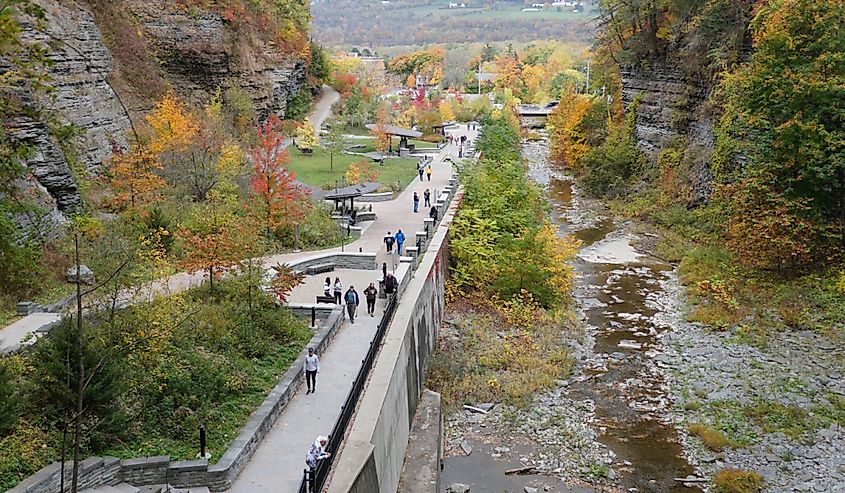 The top view of the visitors by the entrance near Watkins Glen State Park