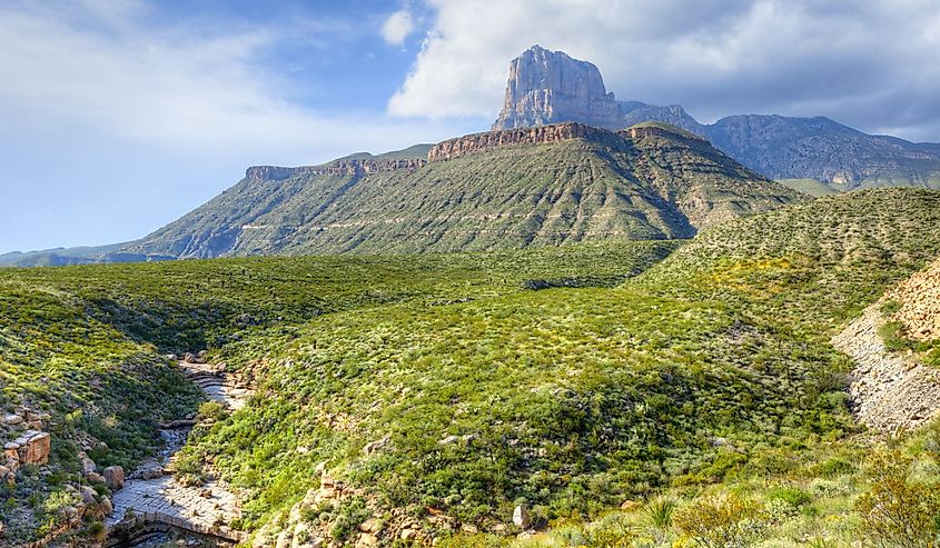 El Capitan, under storm clouds, in Guadalupe Mountains National Park, Texas.