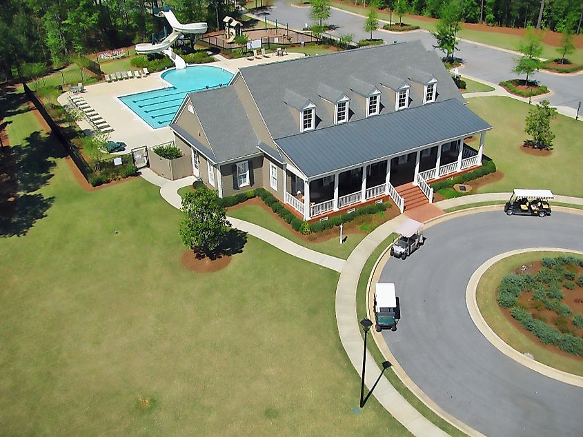 The clubhouse and pool complex in the Centennial subdivision of Peachtree City, Georgia