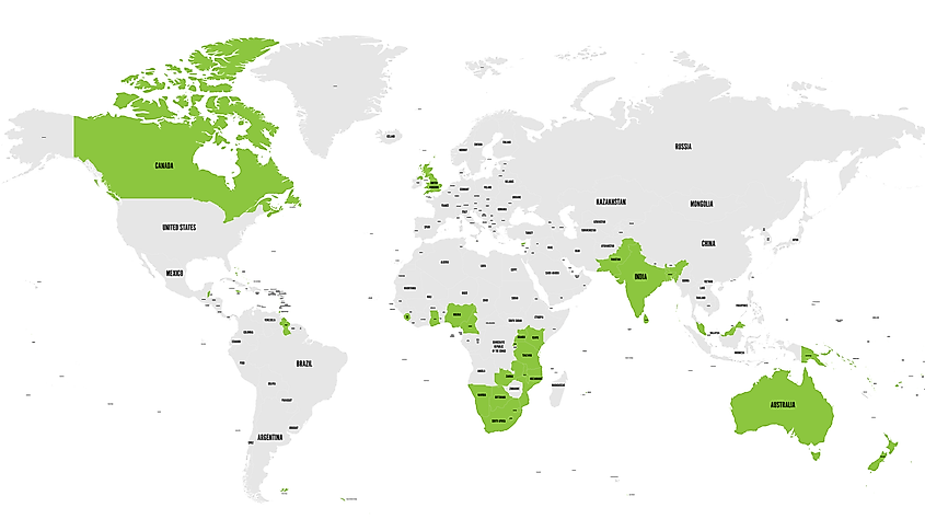 Map of Commonwealth countries