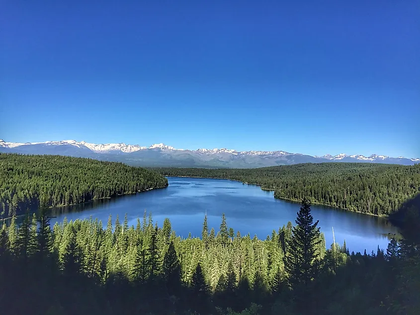 Holland Lake sits at the base of the Swan Mountains