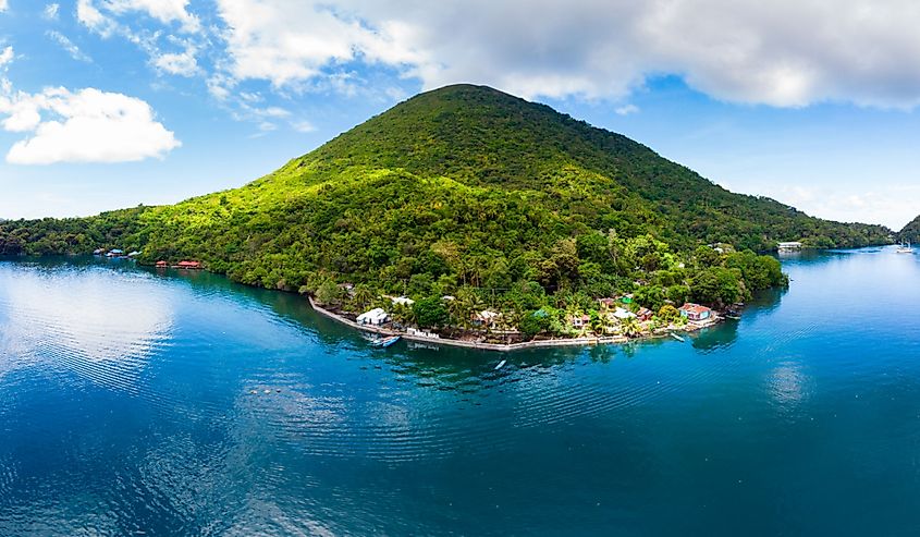 Aerial view Banda Islands Moluccas archipelago Indonesia, Pulau Gunung Api.