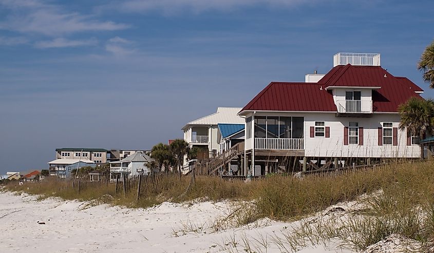 Beach houses at Mexico Beach, Florida.