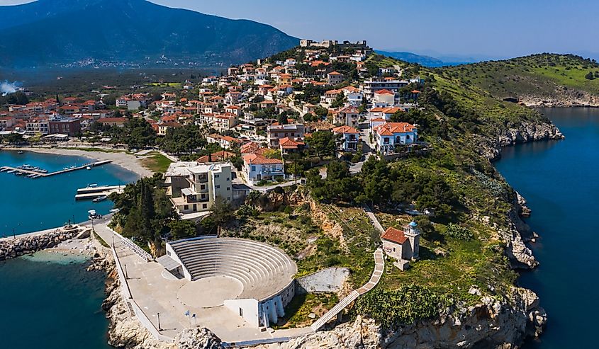 Paralio Astros cityscape, view from drone, Arcadia, Greece