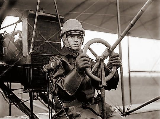 A pilot flying a Curtiss aircraft at College Park in 1912.