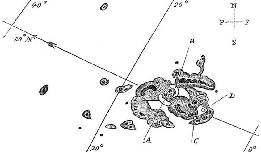 Drawing of sunspots by Richard Carrington, 1859.