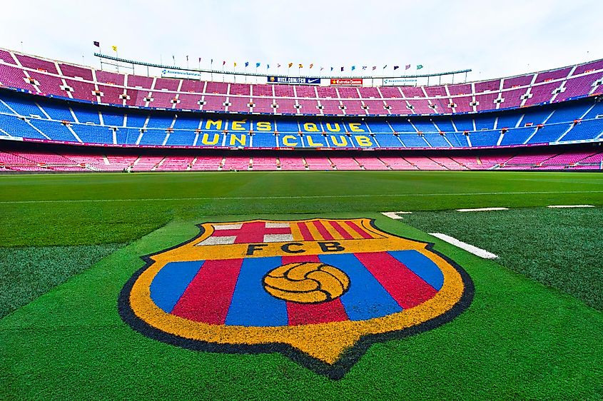  View on the field and the tribunes at Camp Nou arena. Editorial credit: Yuri Turkov / Shutterstock.com