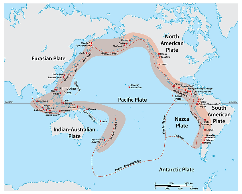 Map showing the extent of the Pacific Ring of Fire 