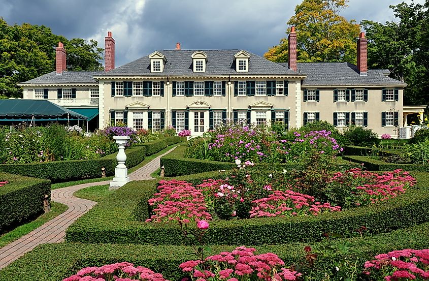 East Front of Hildene, Robert Todd Lincoln's 1905 Georgian Revival Summer home in Manchester, Vermont.
