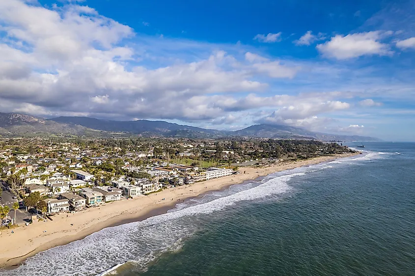 Aerial view of Carpinteria, California coastline.