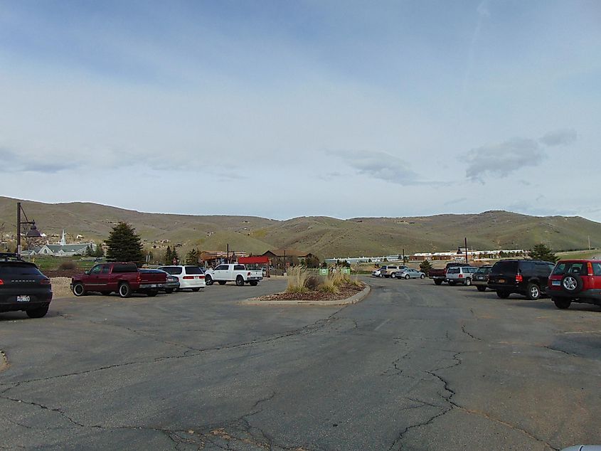 Looking east at the Jeremy Ranch Park and Ride and the Park City Transit bus stop in Summit Park, Utah