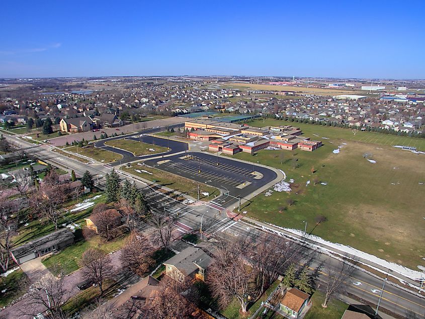 Brandon, South Dakota in Spring seen from above by Drone.