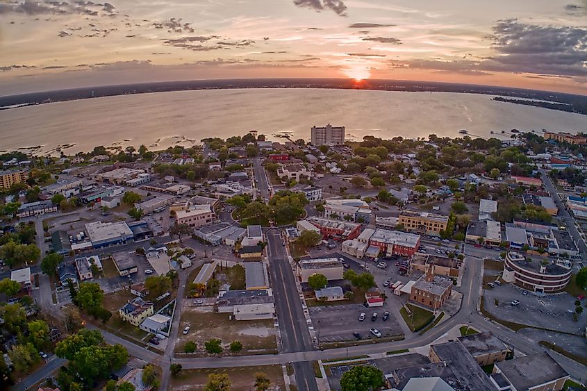 Aerial view of Sebring, Florida during sunset