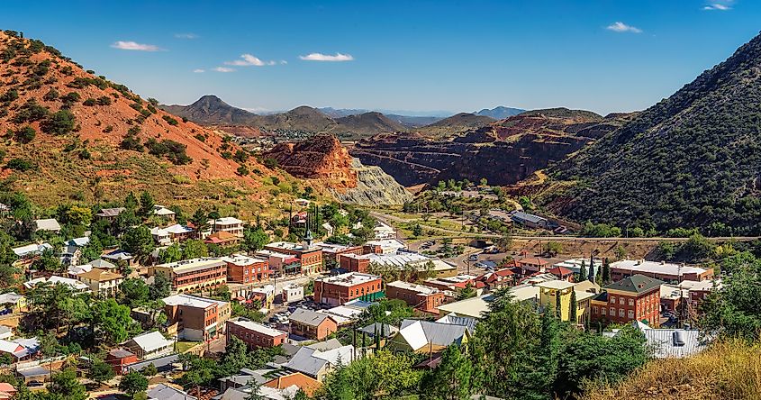 Panorama of Bisbee with surrounding Mule Mountains in Arizona. 