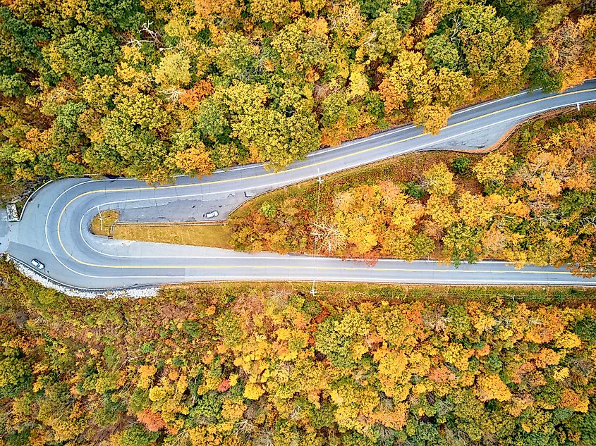 The famous hairpin turn on the Mohawk Trail Scenic Byway.