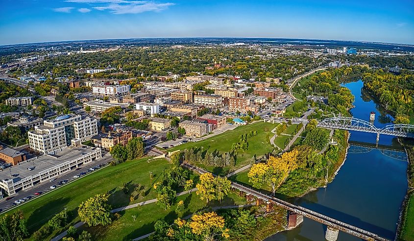 Aerial view of Grand Forks, North Dakota in autumn